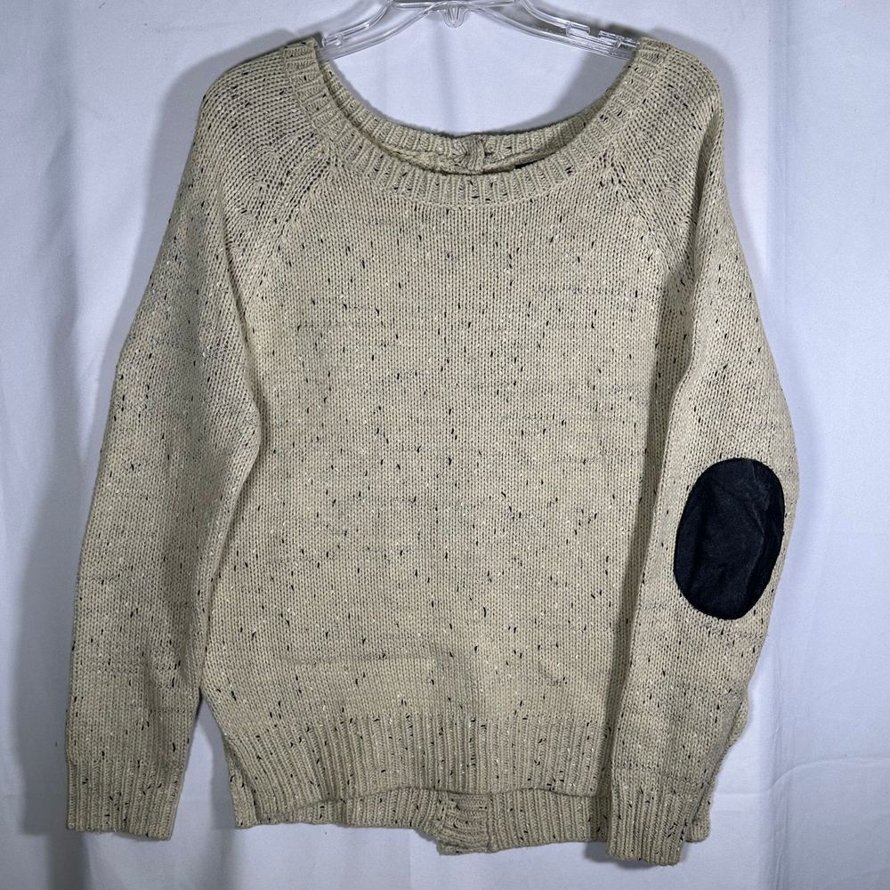 Market &‎ Spruce Women's Cream Marled Sweater Buttons Elbow Detail Large